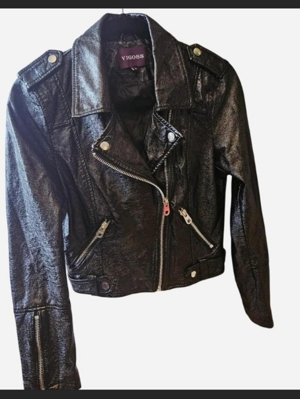 Vigoss Black Faux Leather Slim Moto Jacket